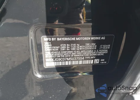 2021 BMW X1 xDrive28I из США, поврежденный, VIN WBXJG9C07M5U37554